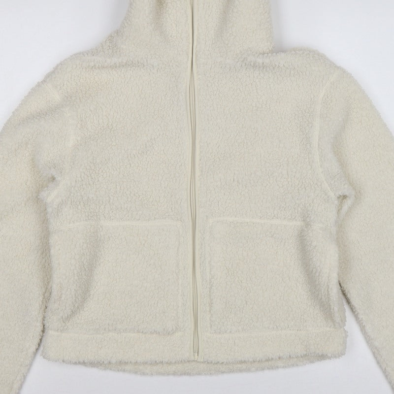 H&M Women Ivory S Teddy Fleece Full Zip Jacket Pockets