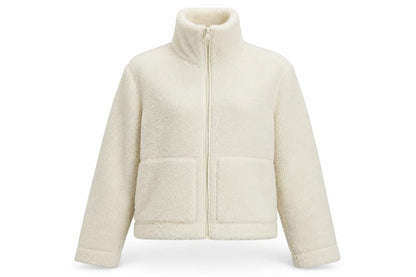 H&M Women Ivory S Teddy Fleece Full Zip Jacket Pockets