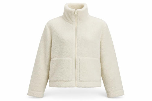 H&M Women Ivory S Teddy Fleece Full Zip Jacket Pockets