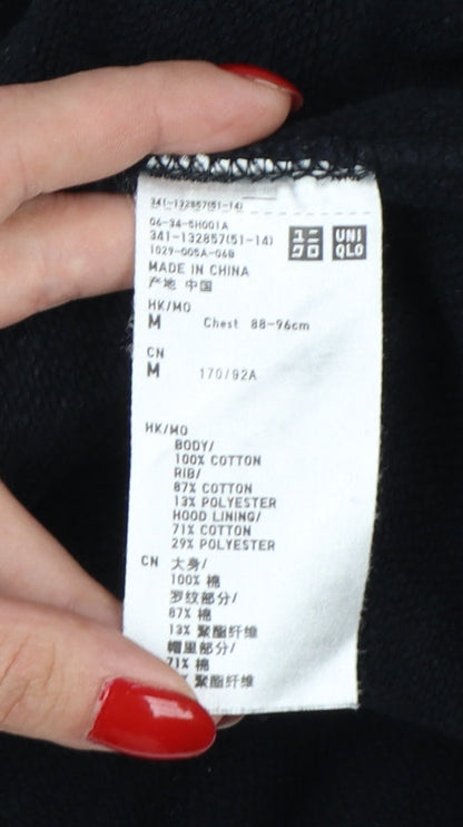 Uniqlo Men Black M Full Zip Cotton Hoodie Hooded Pockets