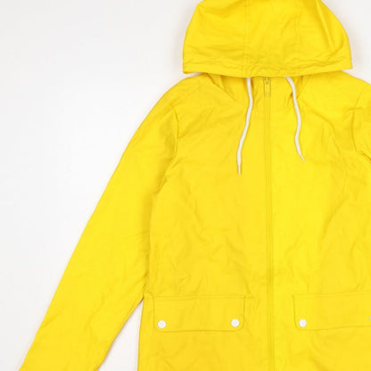 Boohoo Women Yellow Hooded Fishtail Rain Jacket UK 8 Zip