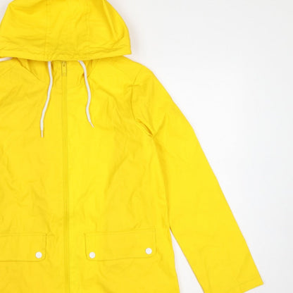 Boohoo Women Yellow Hooded Fishtail Rain Jacket UK 8 Zip