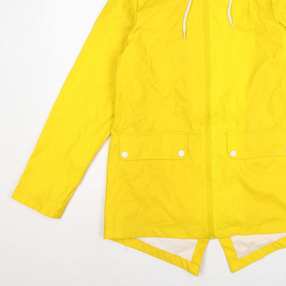 Boohoo Women Yellow Hooded Fishtail Rain Jacket UK 8 Zip