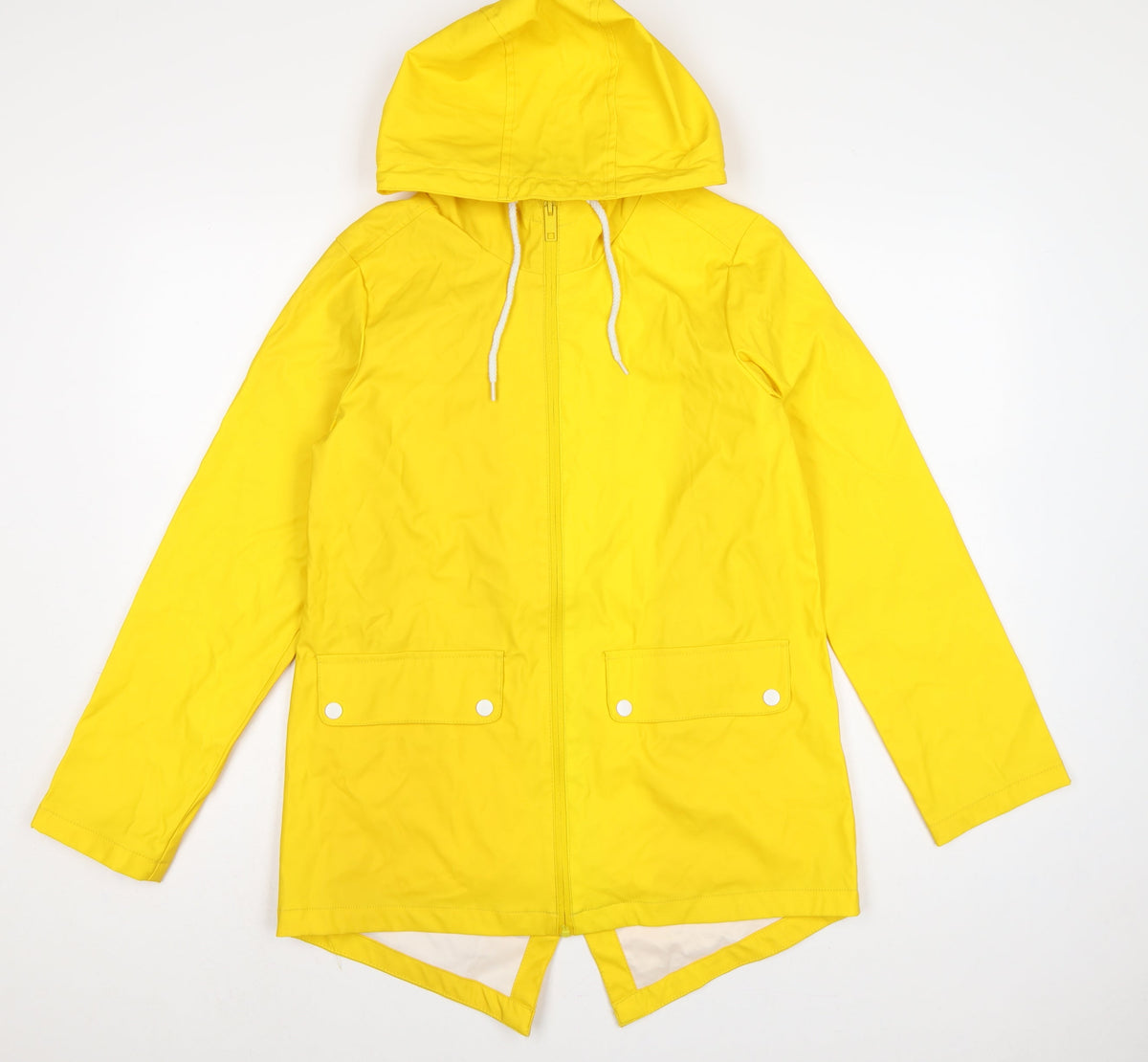 Boohoo Women Yellow Hooded Fishtail Rain Jacket UK 8 Zip