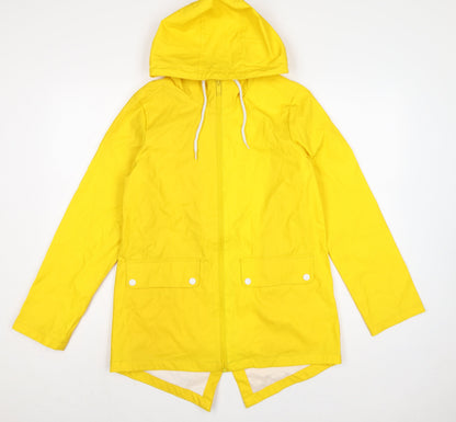 Boohoo Women Yellow Hooded Fishtail Rain Jacket UK 8 Zip
