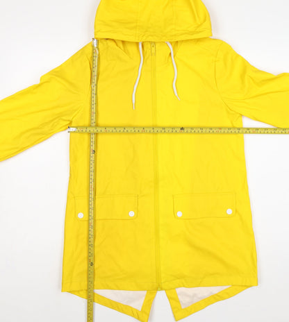 Boohoo Women Yellow Hooded Fishtail Rain Jacket UK 8 Zip
