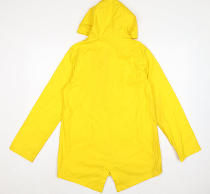 Boohoo Women Yellow Hooded Fishtail Rain Jacket UK 8 Zip