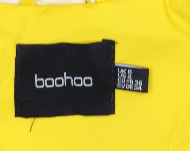 Boohoo Women Yellow Hooded Fishtail Rain Jacket UK 8 Zip