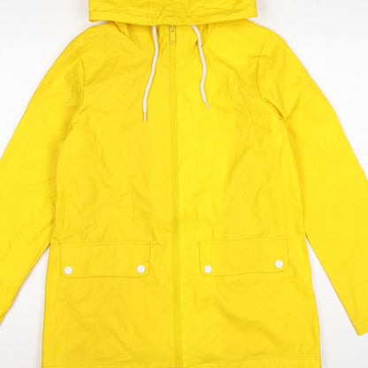 Boohoo Women Yellow Hooded Fishtail Rain Jacket UK 8 Zip
