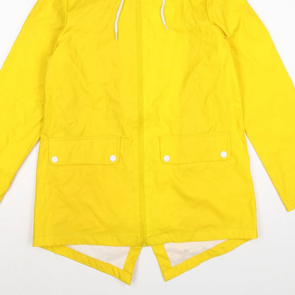 Boohoo Women Yellow Hooded Fishtail Rain Jacket UK 8 Zip