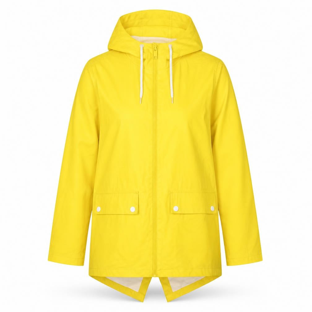 Boohoo Women Yellow Hooded Fishtail Rain Jacket UK 8 Zip