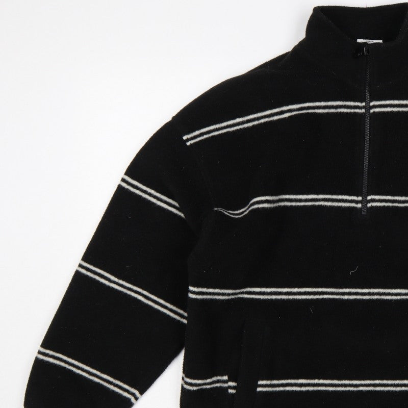 Polar Men's Black Small 1/4 Zip Striped Fleece Sweatshirt Logo