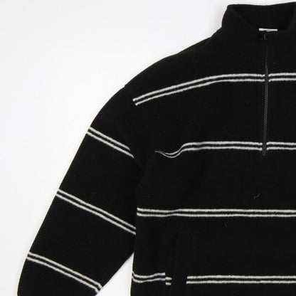 Polar Men's Black Small 1/4 Zip Striped Fleece Sweatshirt Logo