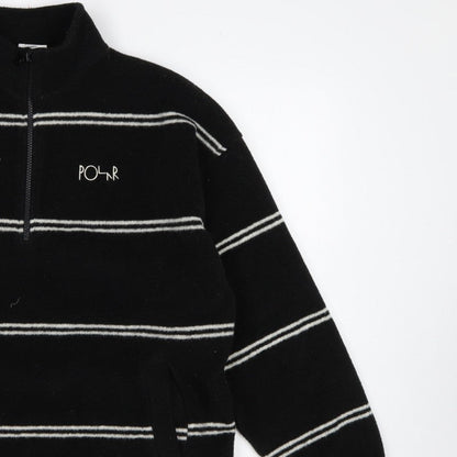 Polar Men's Black Small 1/4 Zip Striped Fleece Sweatshirt Logo