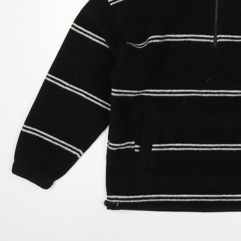 Polar Men's Black Small 1/4 Zip Striped Fleece Sweatshirt Logo