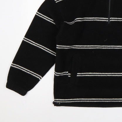 Polar Men's Black Small 1/4 Zip Striped Fleece Sweatshirt Logo