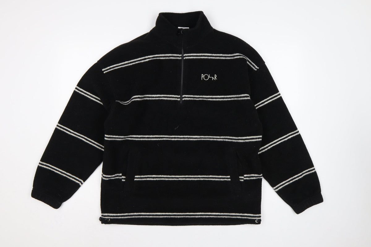 Polar Men's Black Small 1/4 Zip Striped Fleece Sweatshirt Logo