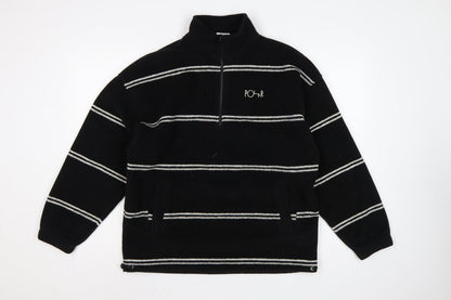 Polar Men's Black Small 1/4 Zip Striped Fleece Sweatshirt Logo