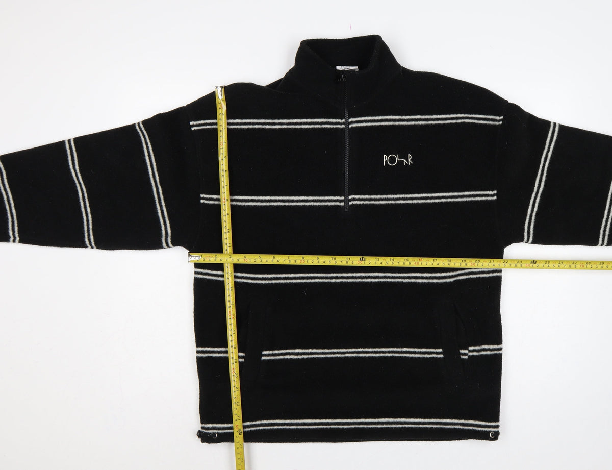 Polar Men's Black Small 1/4 Zip Striped Fleece Sweatshirt Logo