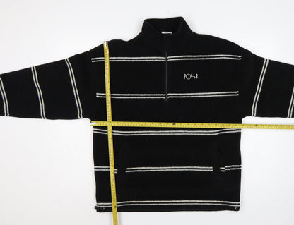 Polar Men's Black Small 1/4 Zip Striped Fleece Sweatshirt Logo