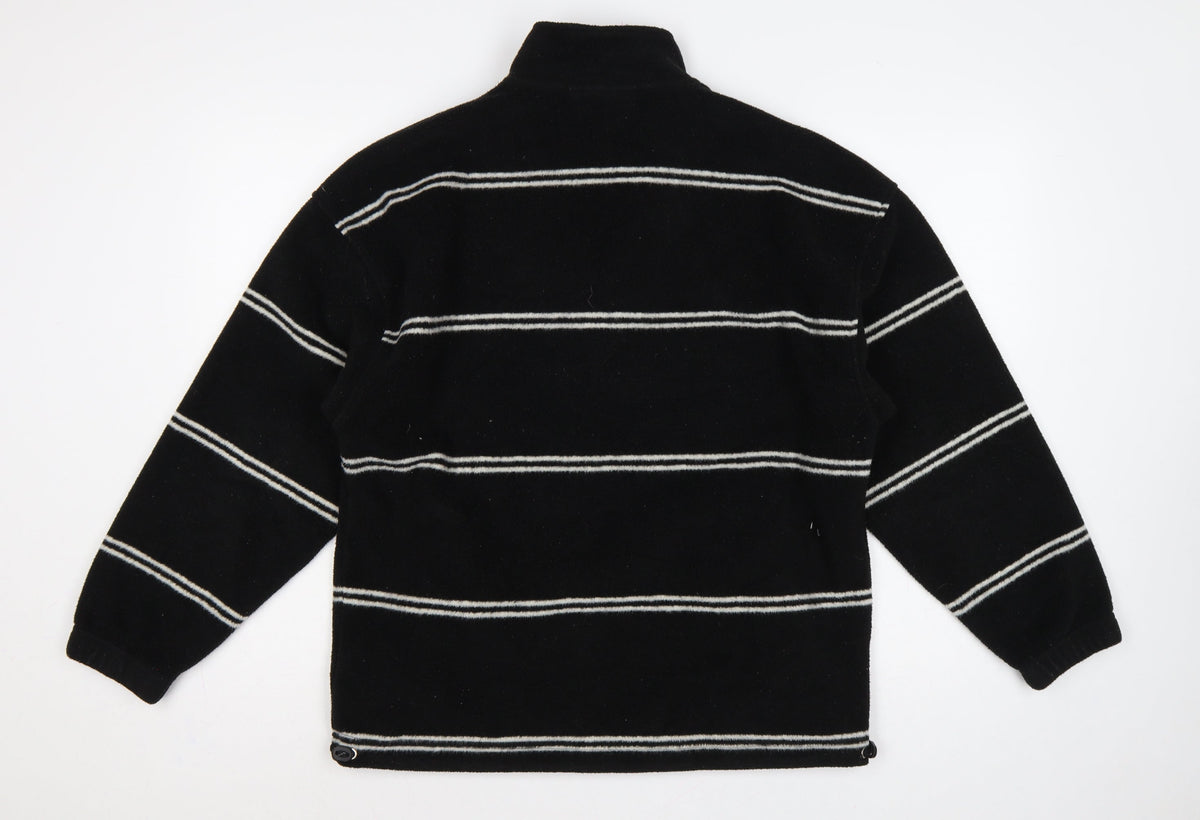 Polar Men's Black Small 1/4 Zip Striped Fleece Sweatshirt Logo