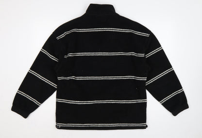 Polar Men's Black Small 1/4 Zip Striped Fleece Sweatshirt Logo