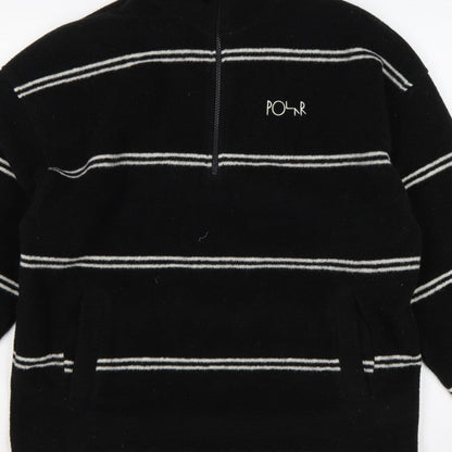 Polar Men's Black Small 1/4 Zip Striped Fleece Sweatshirt Logo