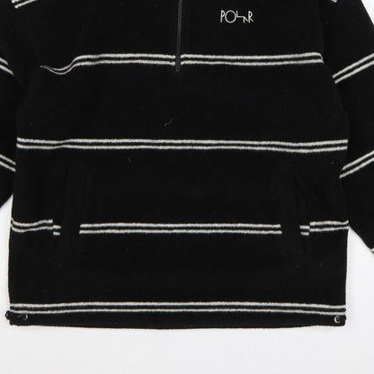 Polar Men's Black Small 1/4 Zip Striped Fleece Sweatshirt Logo