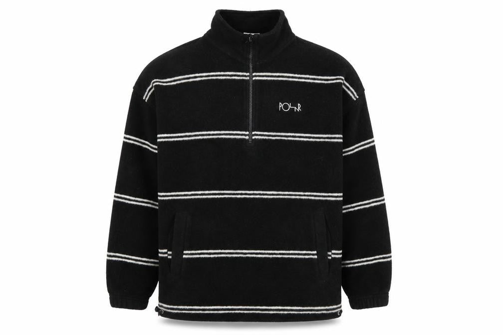 Polar Men's Black Small 1/4 Zip Striped Fleece Sweatshirt Logo