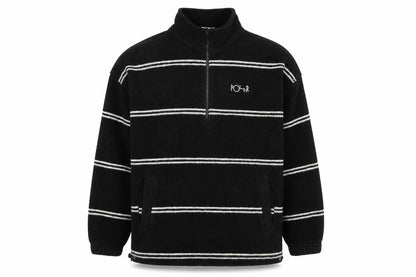 Polar Men's Black Small 1/4 Zip Striped Fleece Sweatshirt Logo