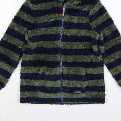 Joules Boys Green Navy Striped Hooded Fleece Jacket Age 10 Years