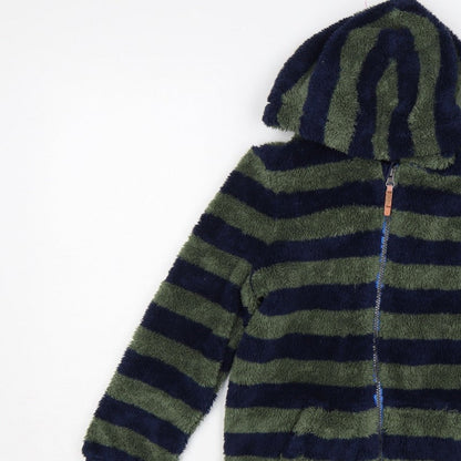 Joules Boys Green Navy Striped Hooded Fleece Jacket Age 10 Years