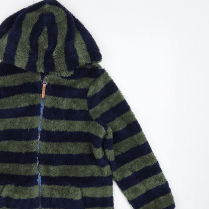 Joules Boys Green Navy Striped Hooded Fleece Jacket Age 10 Years