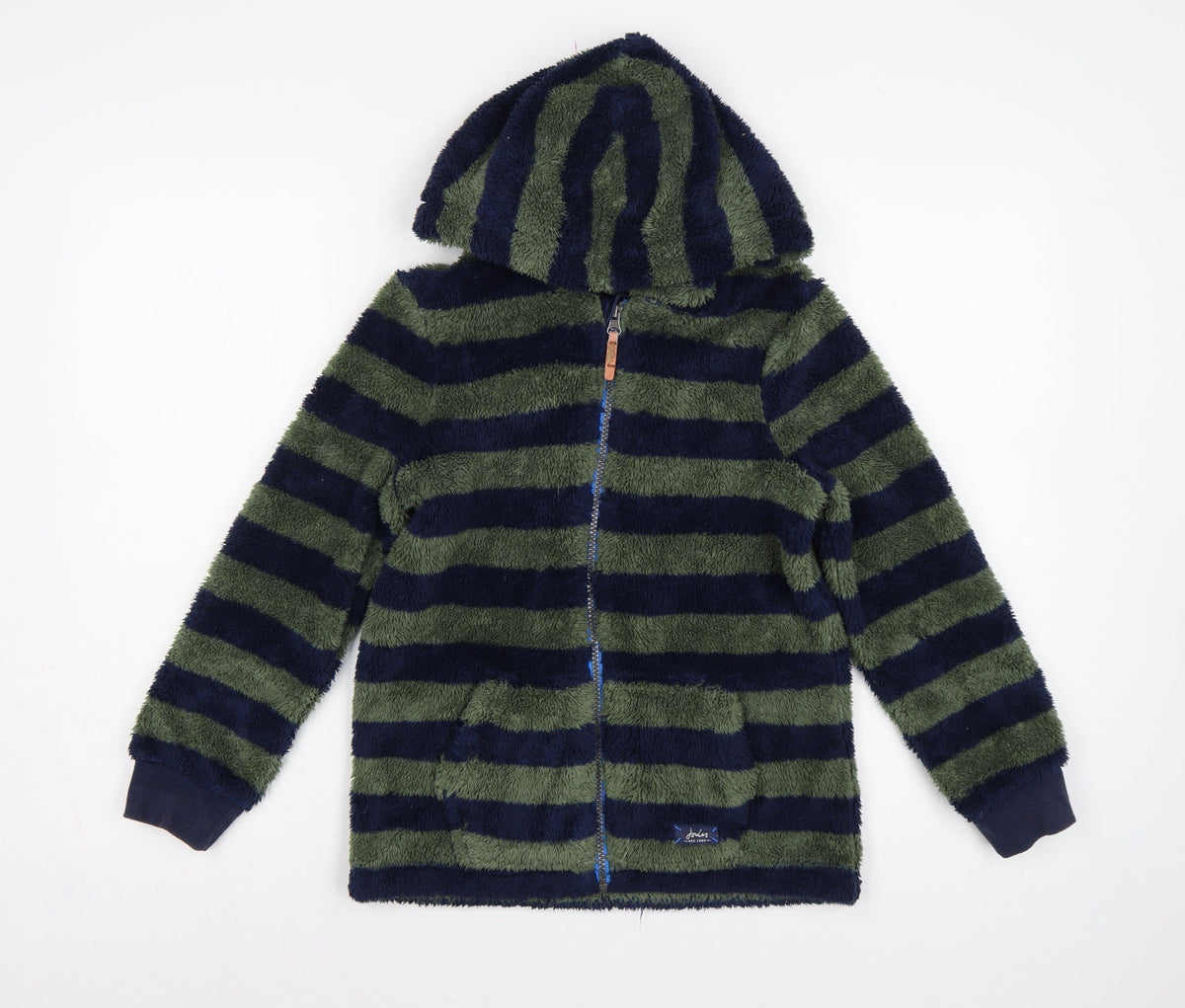 Joules Boys Green Navy Striped Hooded Fleece Jacket Age 10 Years