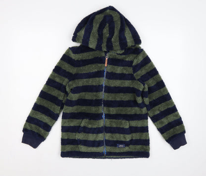 Joules Boys Green Navy Striped Hooded Fleece Jacket Age 10 Years