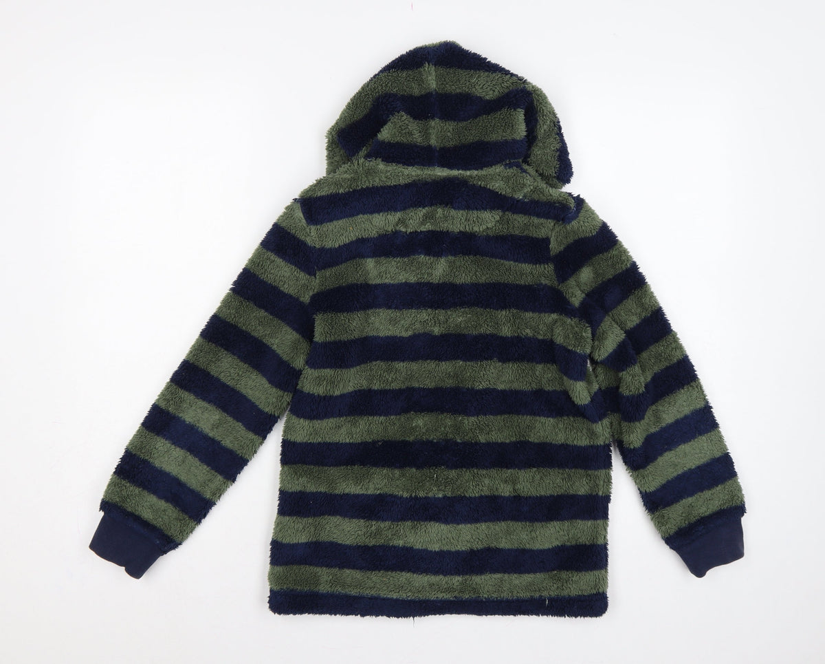 Joules Boys Green Navy Striped Hooded Fleece Jacket Age 10 Years