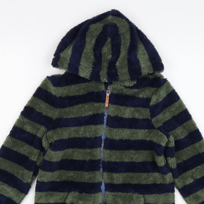 Joules Boys Green Navy Striped Hooded Fleece Jacket Age 10 Years