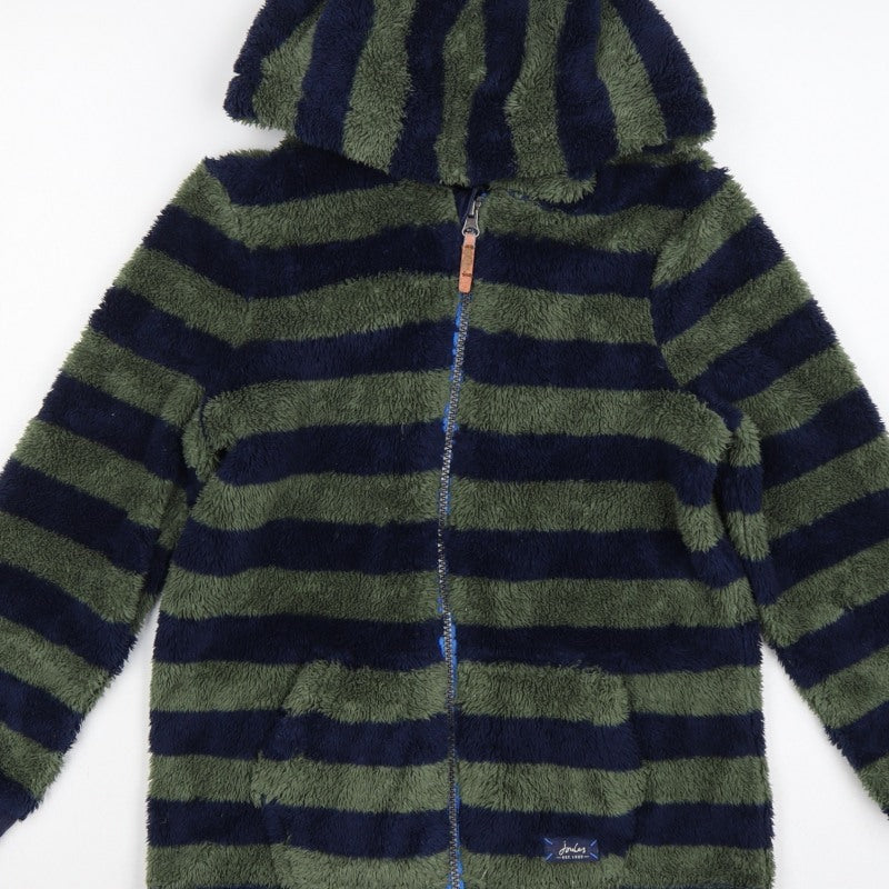 Joules Boys Green Navy Striped Hooded Fleece Jacket Age 10 Years