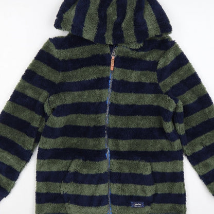 Joules Boys Green Navy Striped Hooded Fleece Jacket Age 10 Years
