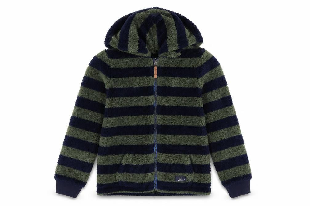 Joules Boys Green Navy Striped Hooded Fleece Jacket Age 10 Years