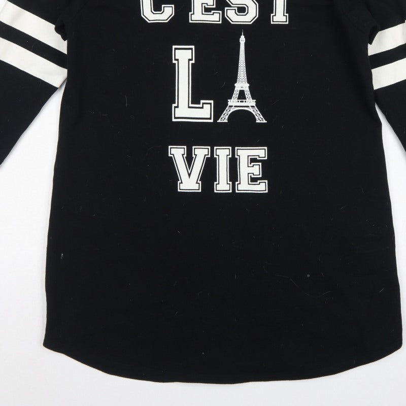 Next Women Black Size 18 T-Shirt Dress Paris Graphic Stripe Sleeve