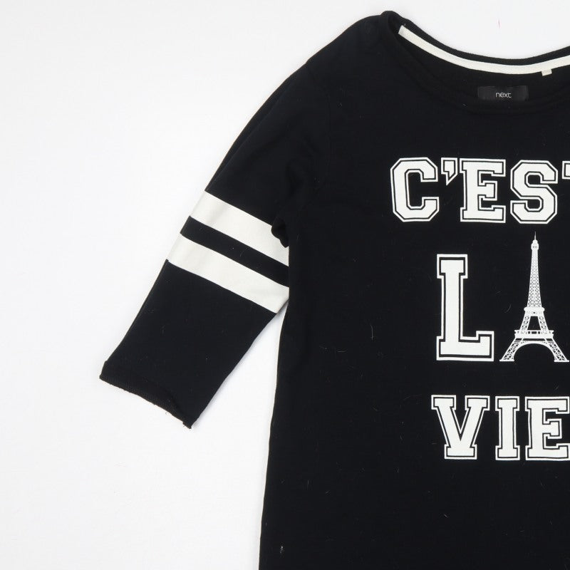 Next Women Black Size 18 T-Shirt Dress Paris Graphic Stripe Sleeve