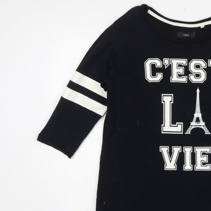 Next Women Black Size 18 T-Shirt Dress Paris Graphic Stripe Sleeve