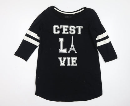 Next Women Black Size 18 T-Shirt Dress Paris Graphic Stripe Sleeve