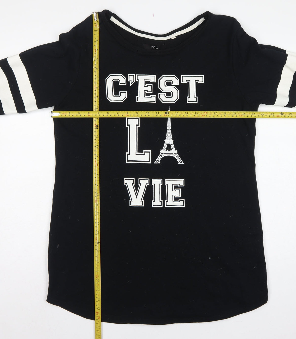 Next Women Black Size 18 T-Shirt Dress Paris Graphic Stripe Sleeve