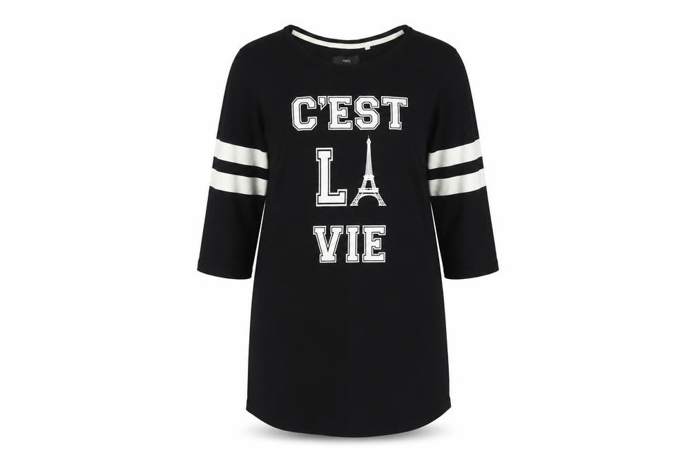 Next Women Black Size 18 T-Shirt Dress Paris Graphic Stripe Sleeve