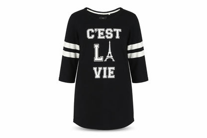 Next Women Black Size 18 T-Shirt Dress Paris Graphic Stripe Sleeve