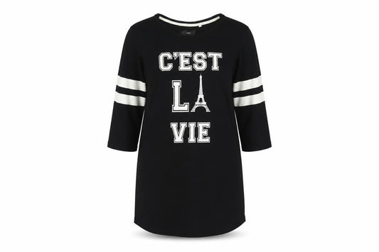 Next Women Black Size 18 T-Shirt Dress Paris Graphic Stripe Sleeve