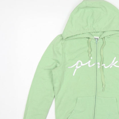 PINK Victoria's Secret Women’s Green S Full Zip Logo Hoodie