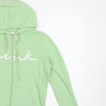 PINK Victoria's Secret Women’s Green S Full Zip Logo Hoodie